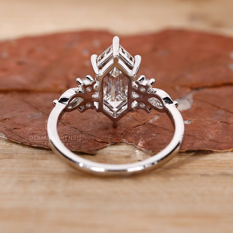 Elongated Hexagon Lab-Grown Diamond Nature Inspired Ring 2.01 CT