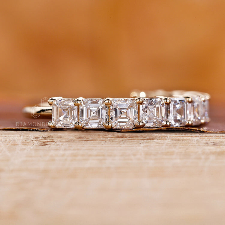 Diamond wedding band with lab grown diamond.