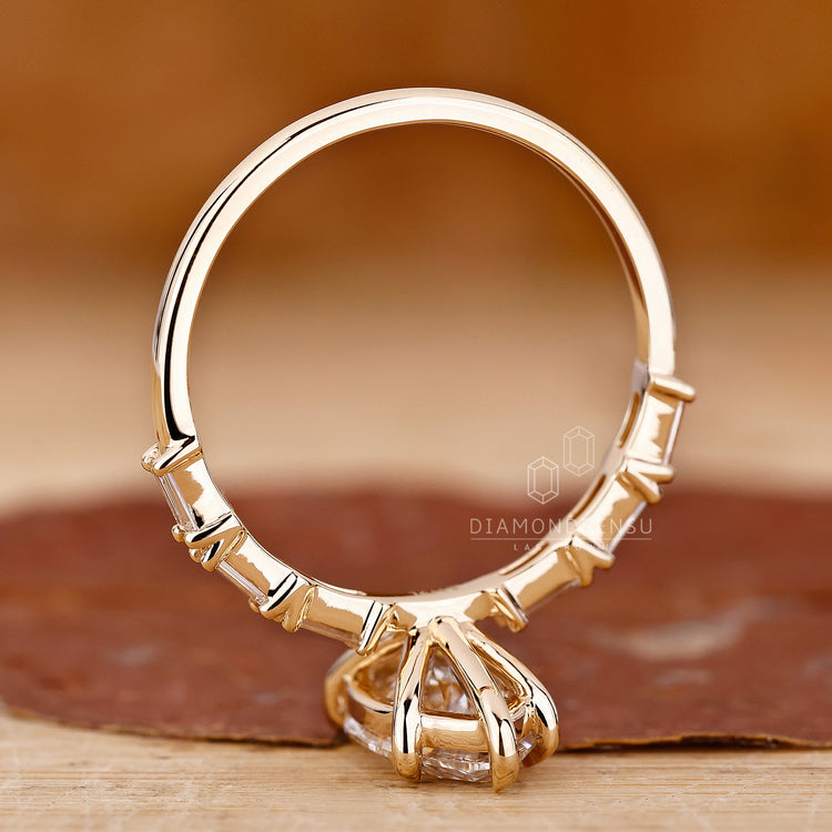 Lab Grown Diamond in yellow gold engagement ring.
