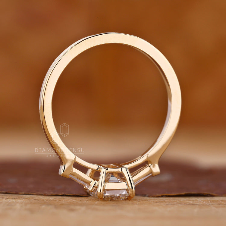 Lab Grown Diamond in a yellow gold diamond ring.
