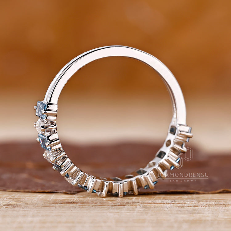 Half eternity diamond wedding band in white gold.
