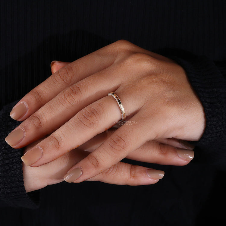 Eternity diamond band featuring lab grown diamonds.
