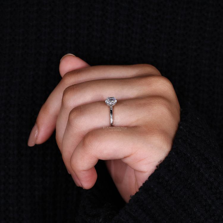 Lab Grown Diamond in simple diamond ring setting.
