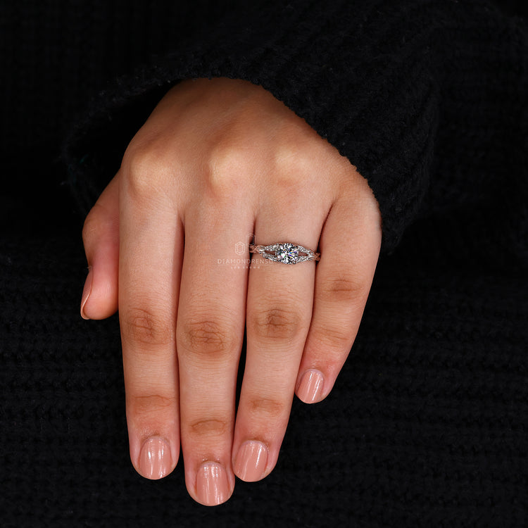 Custom diamond ring crafted in a nature-inspired style.
