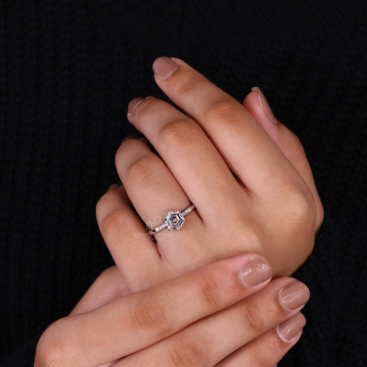 IGI certified pave setting ring with side stones.

