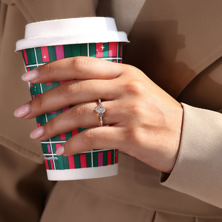 V prong setting on Milgrain engagement ring.
