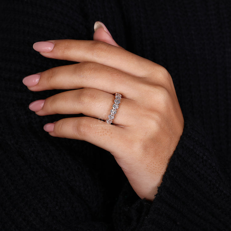 Diamond wedding band paired with handmade band.