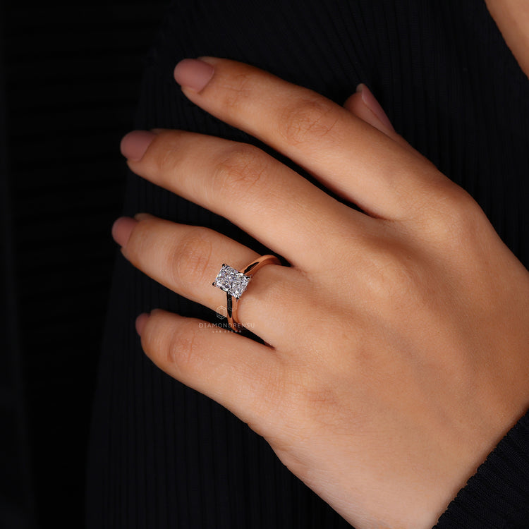 IGI certified engagement ring with radiant cut diamond.
