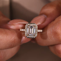 Cathedral setting ring with yellow gold engagement ring.
