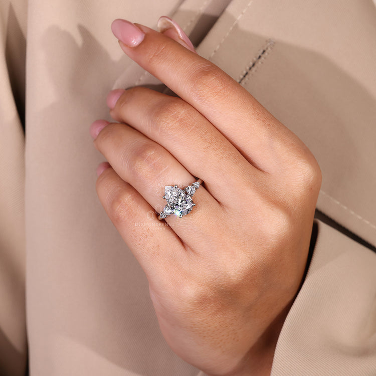 But engagement ring crafted with lab grown stones and a handmade finish.
