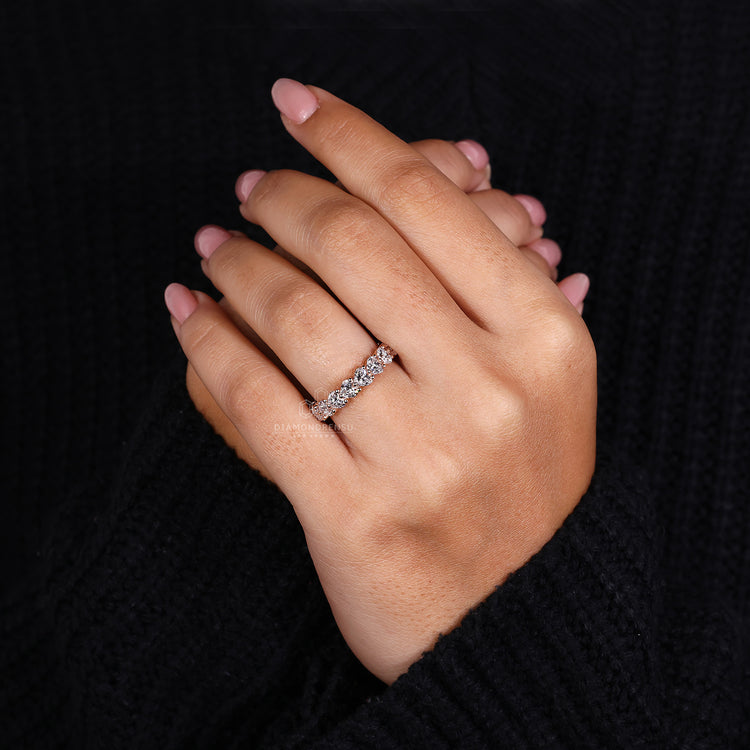 Rose gold wedding band with full eternity wedding band.