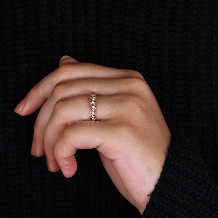 Custom diamond band with round diamond wedding band.
