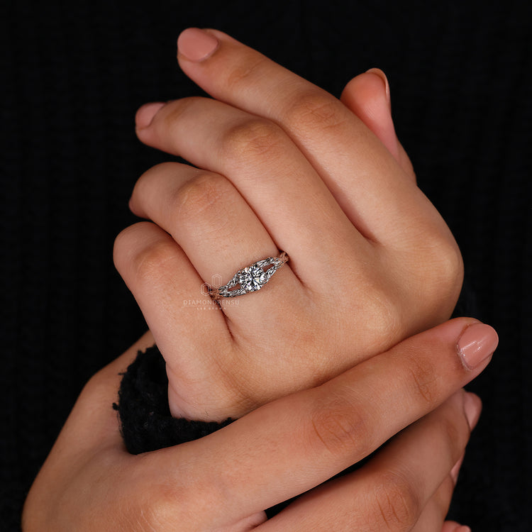 IGI certified round diamond ring with a custom white gold band.
