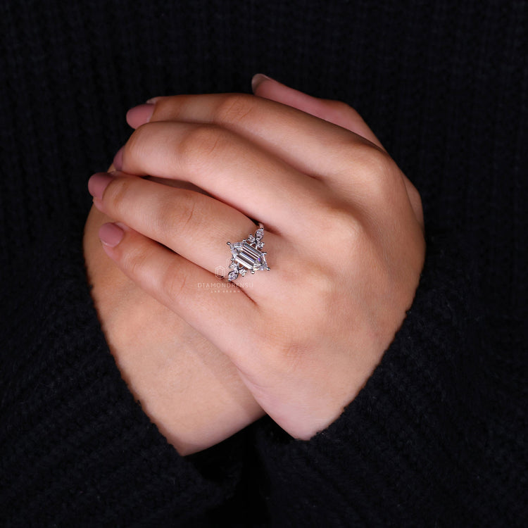 Elongated Hexagon Lab-Grown Diamond Nature Inspired Ring 2.01 CT