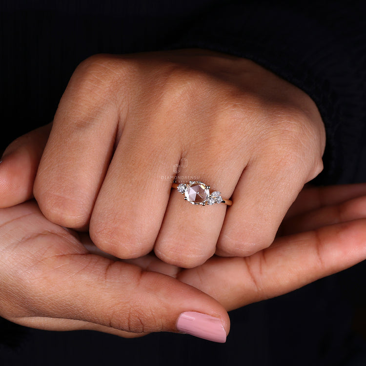 4 prong setting with yellow gold engagement ring.
