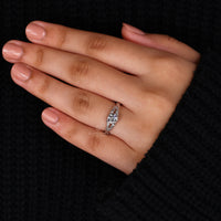 Split shank engagement ring in white gold with custom design.
