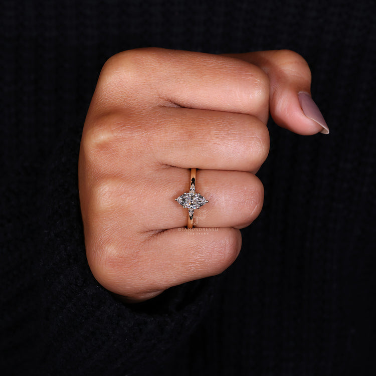 Pear side stone ring with 6 prong ring setting.
