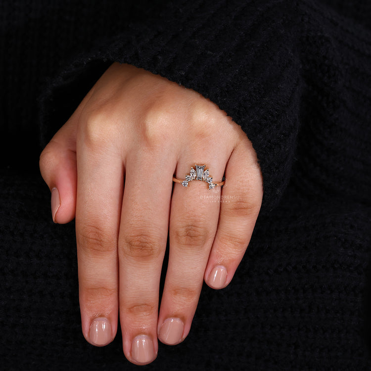Round diamond band with marquise wedding band.