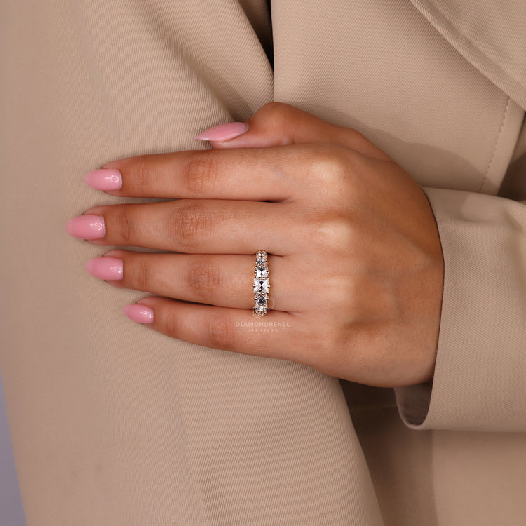 Custom French cut diamond ring for gifting.