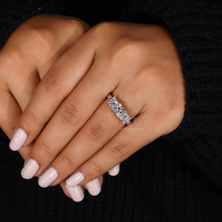 Prong setting ring crafted with lab grown diamonds and handmade finish.
