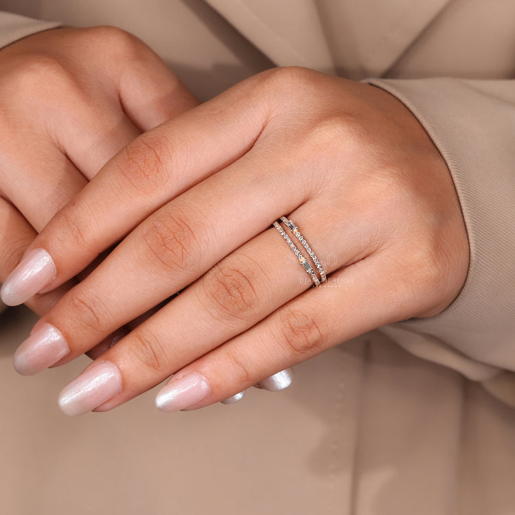 Prong Set Wedding Band with half eternity double row design.
