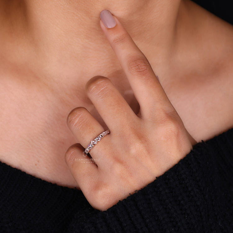 Half eternity diamond band with custom diamond band.