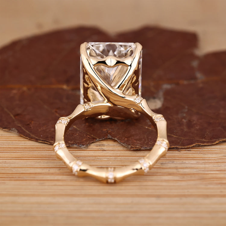 Handmade Radiant Cut Diamond Ring bamboo band.
