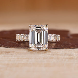 Emerald Cut Diamond Engagement Ring pave bar setting.
