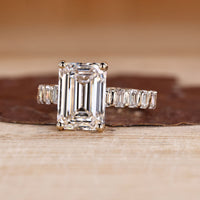 Handmade Emerald Cut Engagement Ring pave bar band.
