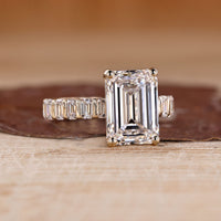 Lab Grown Emerald Cut Engagement Ring pave style.
