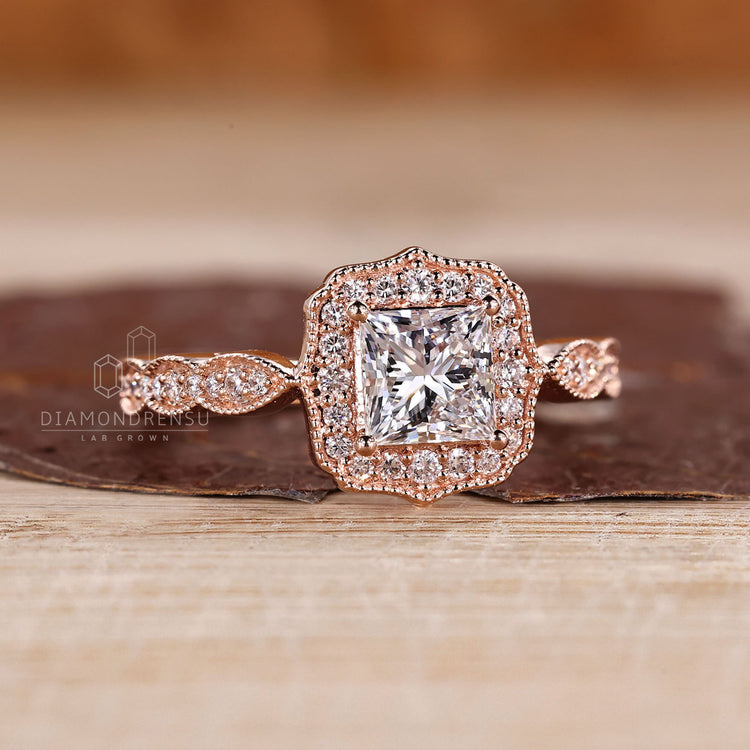 Princess Cut Diamond Ring with milgrain detailing.
