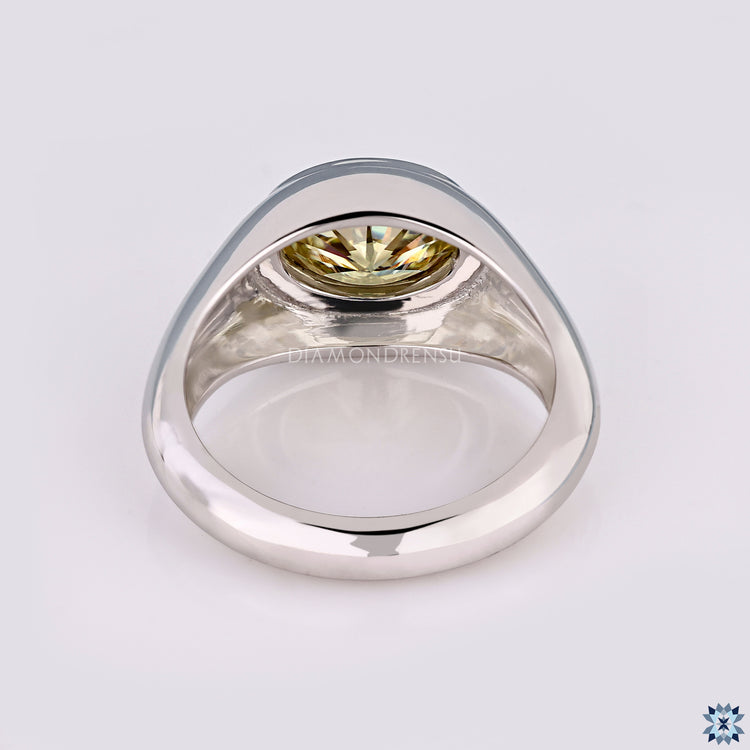 Oval cut engagement ring with modern gypsy setting style.