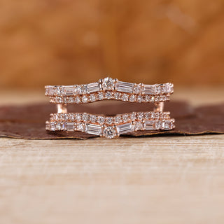 Baguette wedding band with round cut diamond band.
