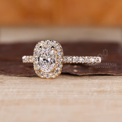 Yellow Gold Ring with pave band and cathedral design.
