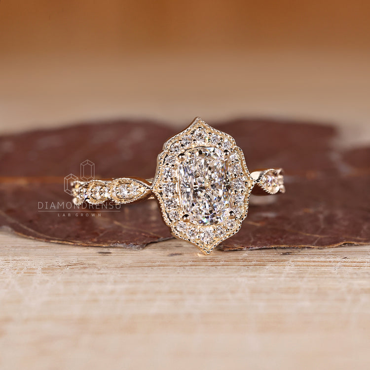 Cushion Cut Diamond Ring elegant pave band design.
