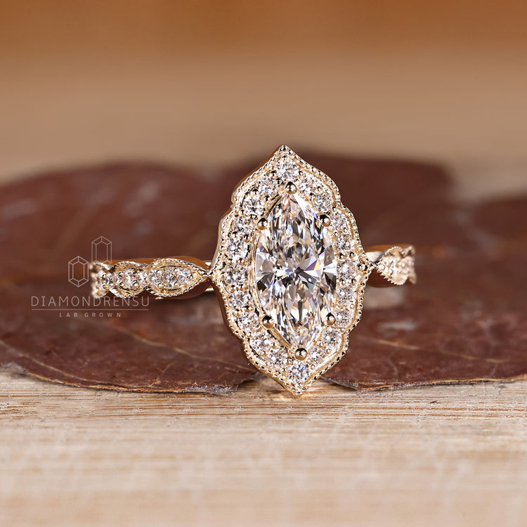 Marquise Diamond Ring elegant pave band design.
