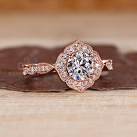 Elegant Round Cut Diamond Ring with pave band.
