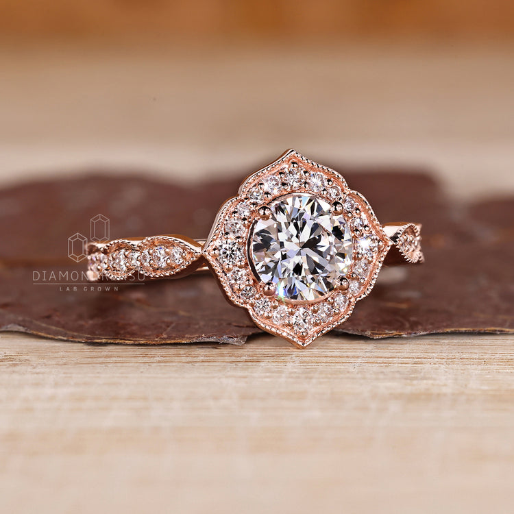 Elegant Round Cut Diamond Ring with pave band.
