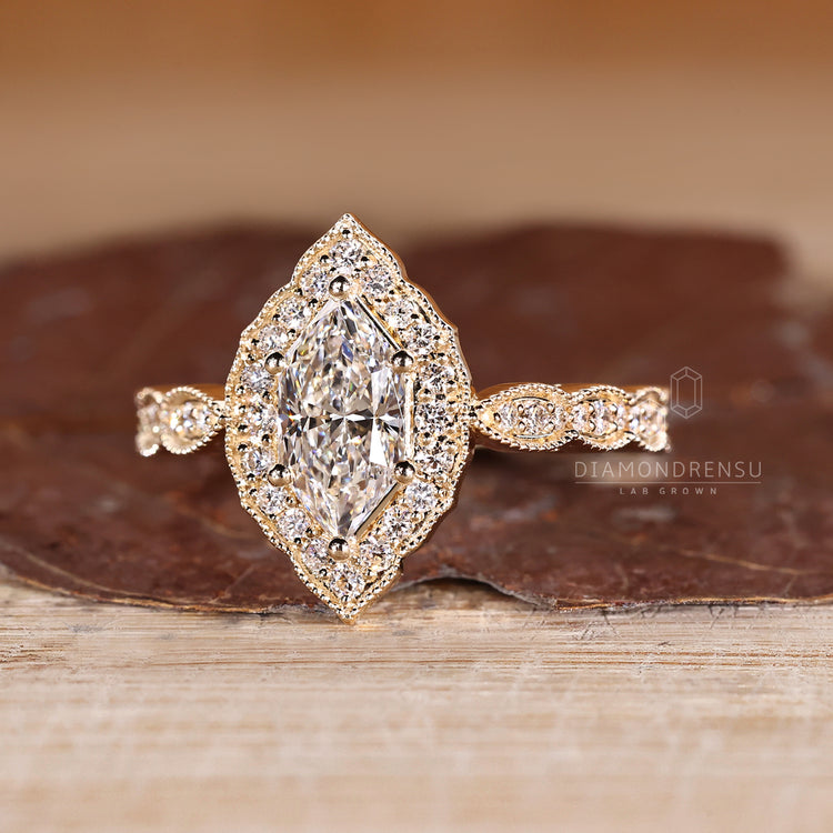 Dutch Marquise Diamond Ring vintage pave style band.