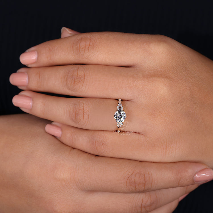 Yellow gold ring designed with lab grown diamonds.

