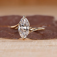 Lab Grown Marquise Old European Cut solitaire ring.
