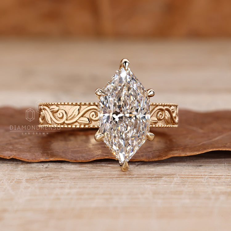 Dutch marquise diamond ring elegant milgrain style.