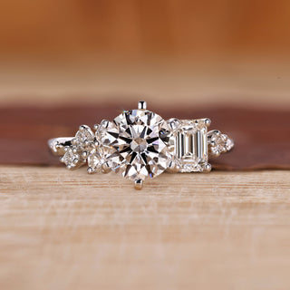 Round cut diamond ring with six tab prong setting.
