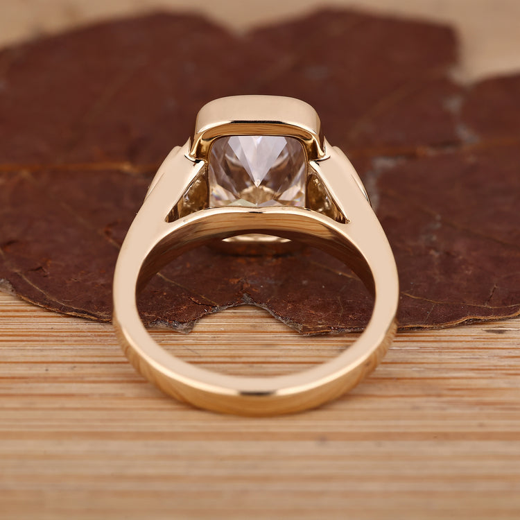 Cushion Cut Diamond Ring cathedral tapered shank.
