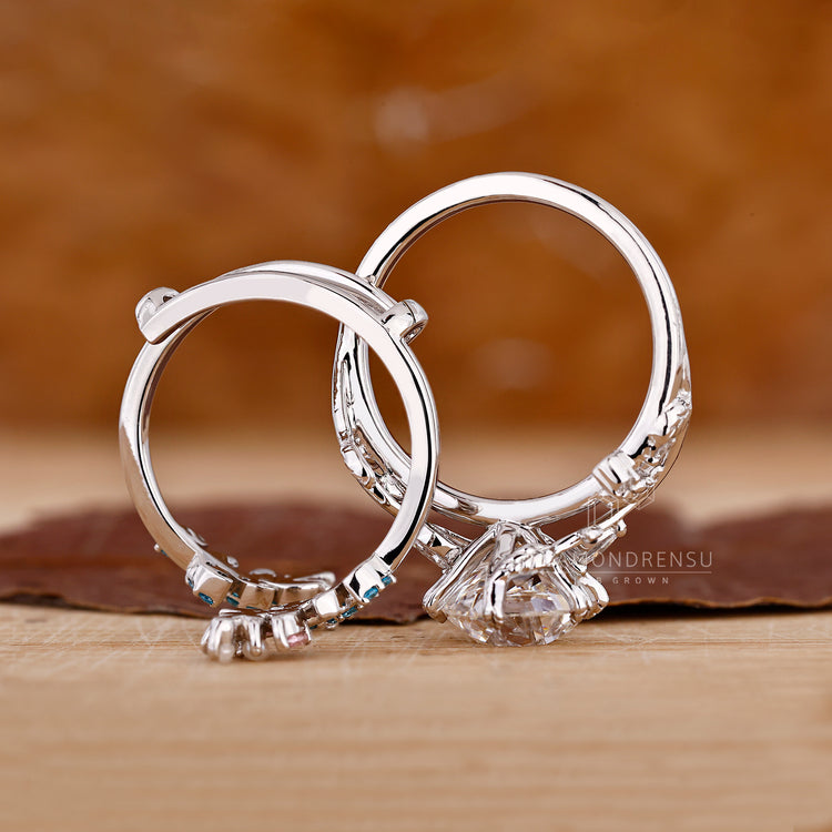 Round Pearl Band paired with a marquise cut pink sapphire band.