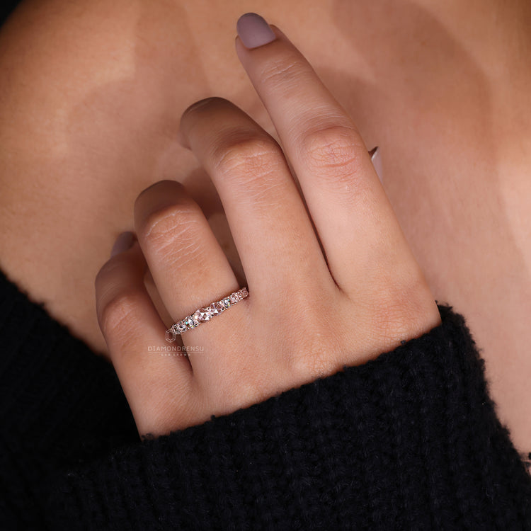 Handmade band with round rose cut wedding band.