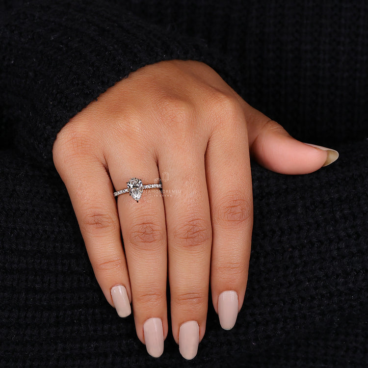 Pave round cut band on yellow gold engagement ring