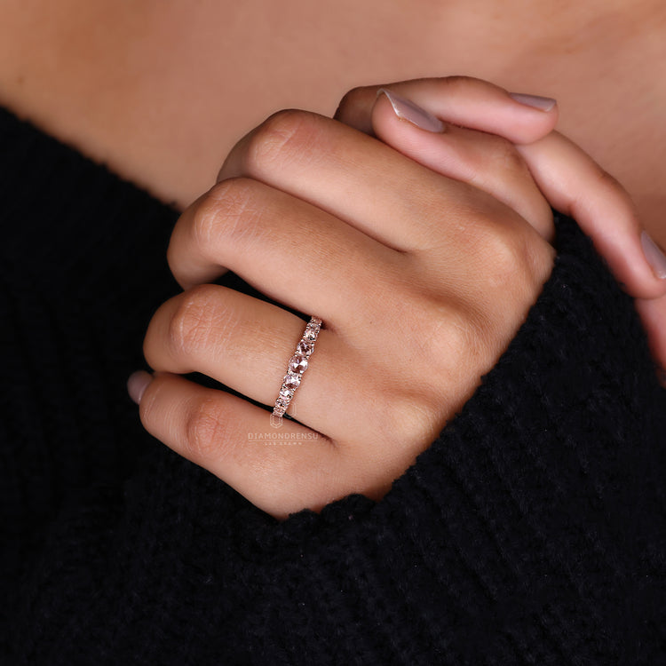 Custom diamond band and rose gold wedding band.