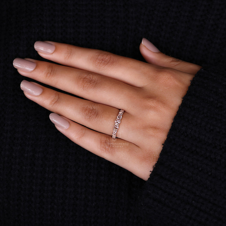 Shared prong setting with handmade jewelry.