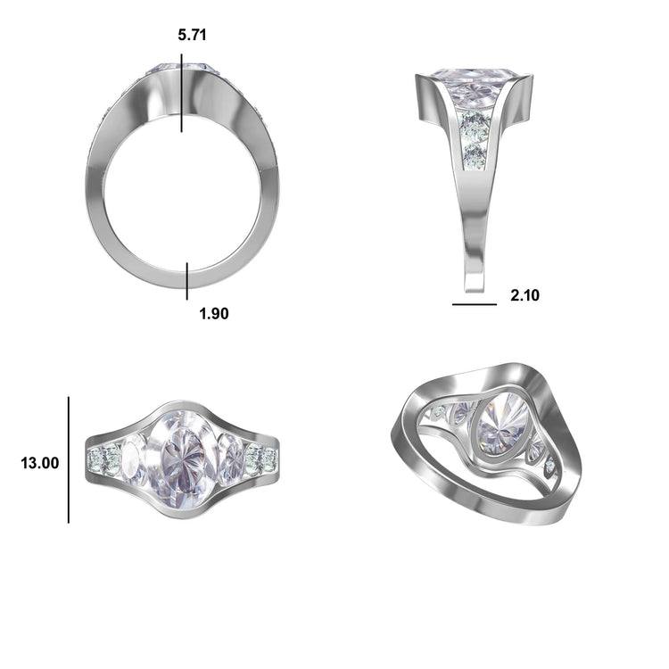 Oval and Round Lab-Grown Diamond Channel Set Ring 4.2 TCW
